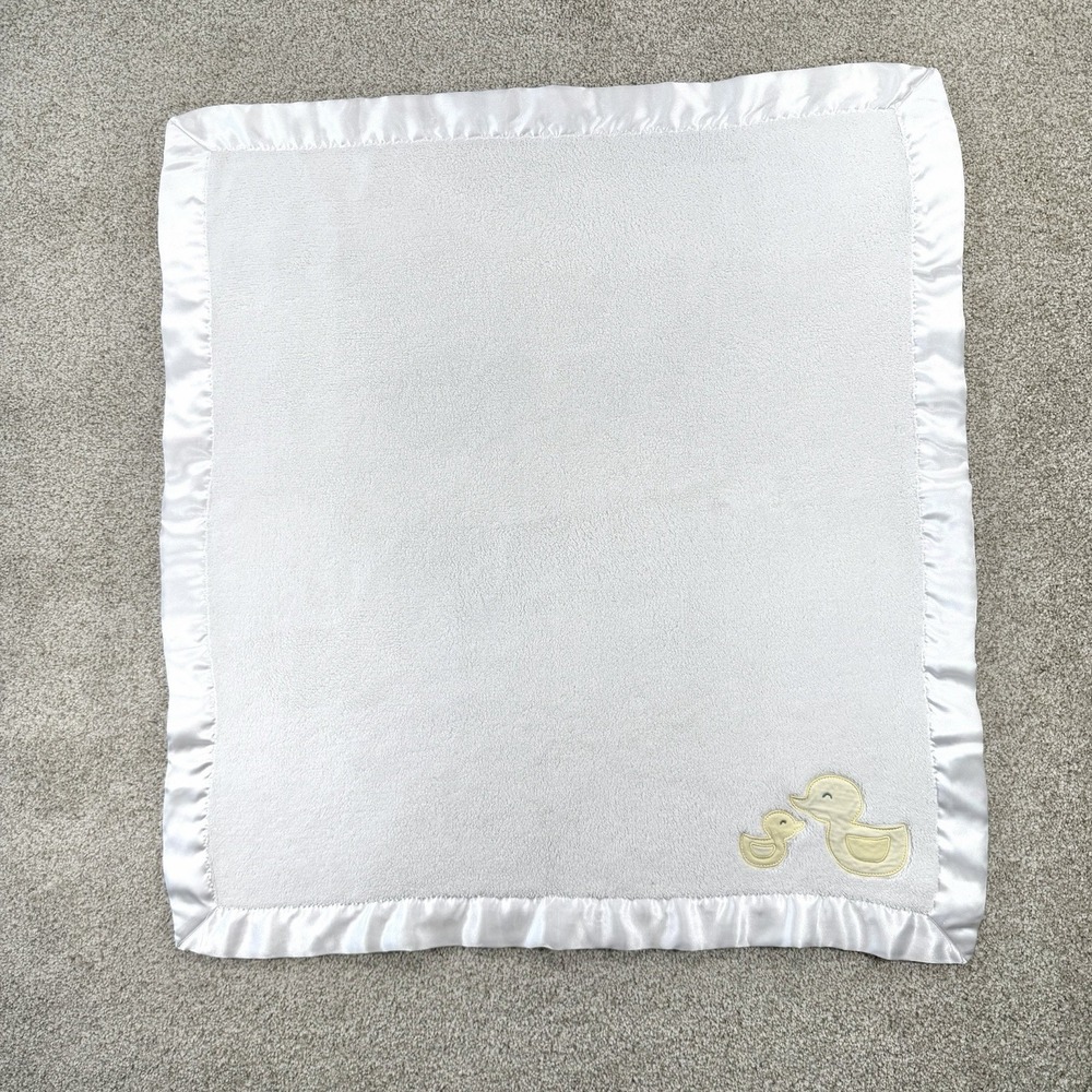 Carter's Baby Blanket White Yellow Duck Satin Trim Fleece Plush Lovey
